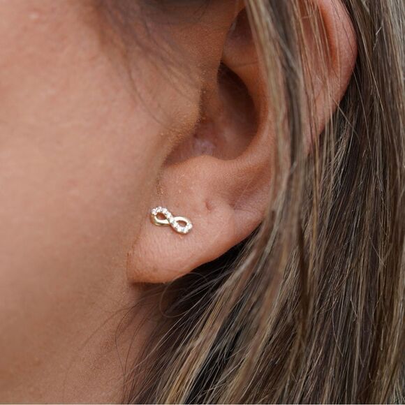 14k solid gold infinity earrings | Stud Earrings | Minimal Jewelry | Gift | - Picture 3 of 6